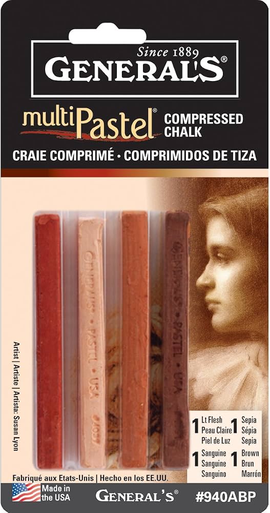 General Pencil Company: MultiPastel Compressed Chalk Sticks – Earth Tones (4 Pack) – #940ABP