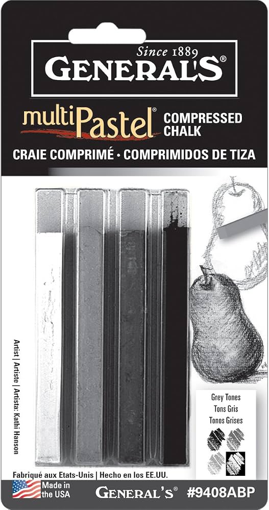 MultiPastel Compressed Chalk Sticks – Grey Tones (4 Pack) – #9408ABP