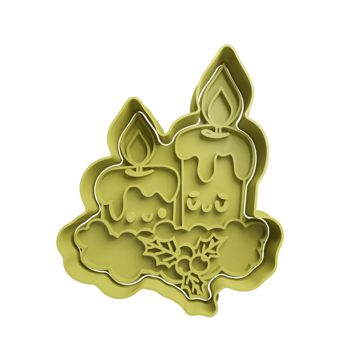 Candles with Mistletoe Cookie Cutter - 3D printed Christmas cookie cutter