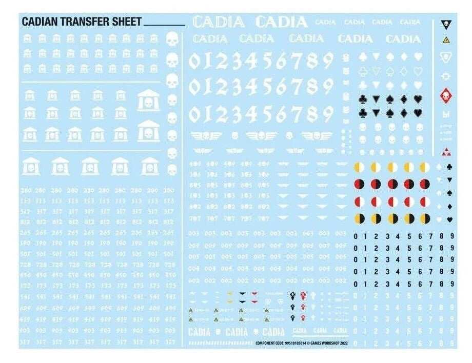 Warhammer 40k - Astra Militarum: Cadian Infantry & Tank Waterslide Transfer Sheets