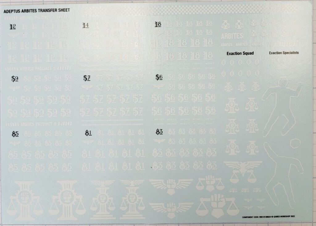 Warhammer 40k Adeptus Arbites Transfer Decal Sheet