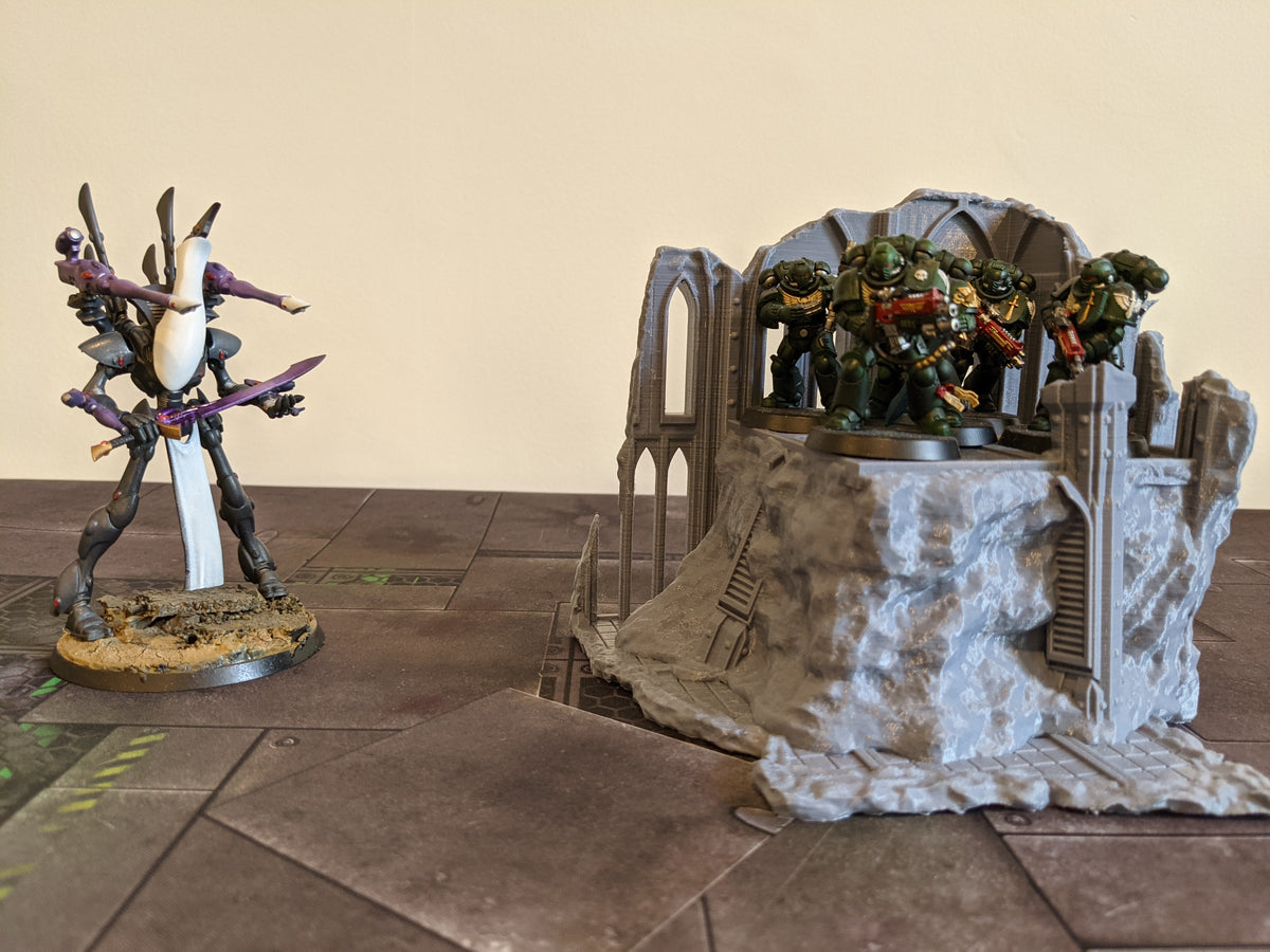 Warhammer 40k AOS Terrain Ruins With Platform Corner Gothic Themed - Waylayer