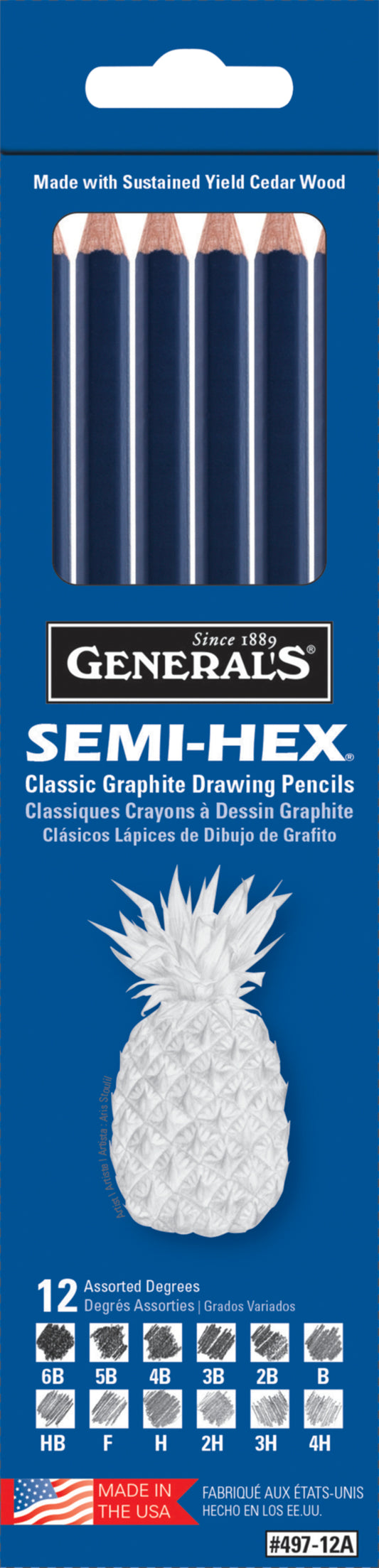 General Pencil Company: Semi-Hex Classic Graphite Drawing Pencils (Set of 12) – #497-12A