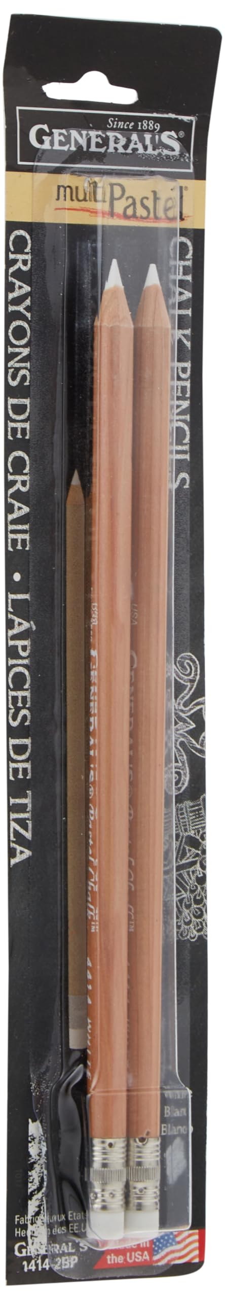 General Pencil Company: MultiPastel Chalk Pencils – White (2 Pack with Erasers) – #4414-2BP