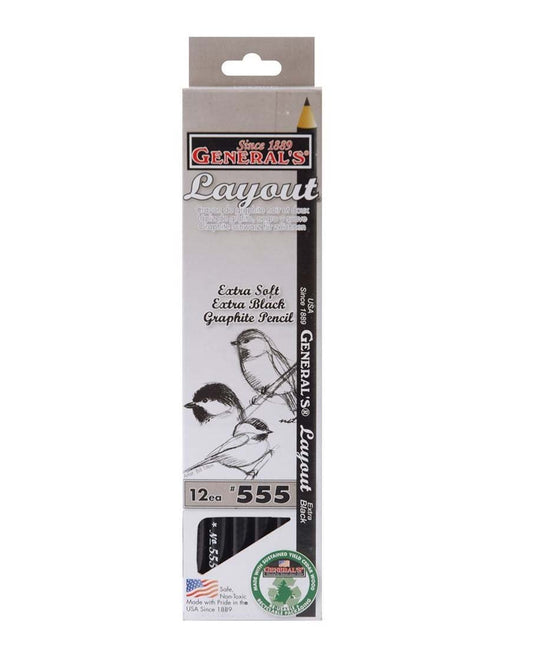 General Pencil Company: Layout® Extra Soft Extra Black Graphite Pencils (12 Pack Box) – #555
