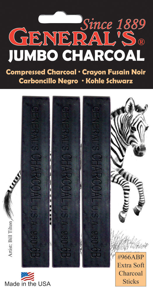 General Pencil Company: Jumbo Compressed Charcoal Sticks – 6B Extra Soft (3 Pack) – #966ABP