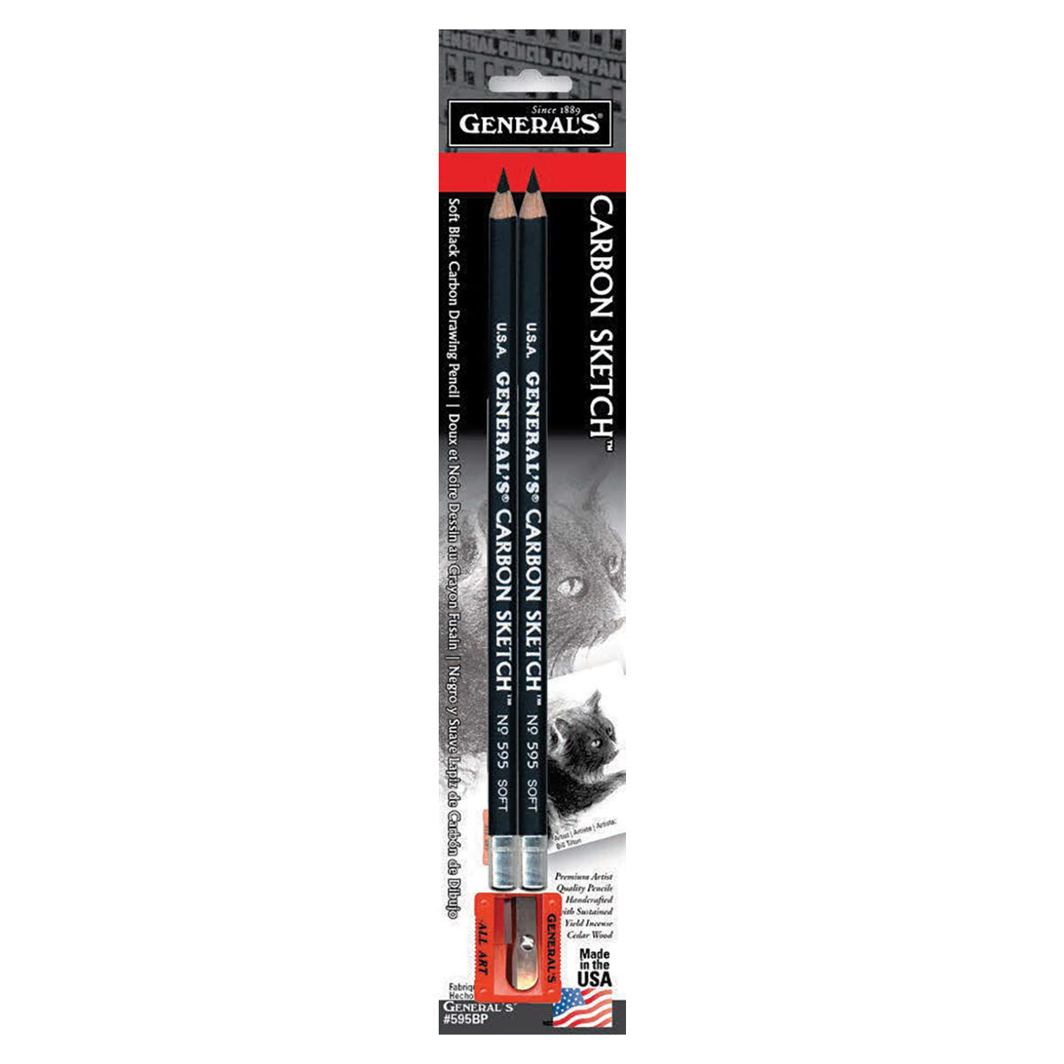 General Pencil Company: Carbon Sketch™ Soft Black Drawing Pencils (2 Pack + Sharpener) – #595BP