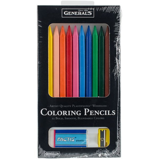 Factis Plastipastel Woodless Coloring Pencils Set (12 Colors + Eraser & Sharpener) – #1114-12A