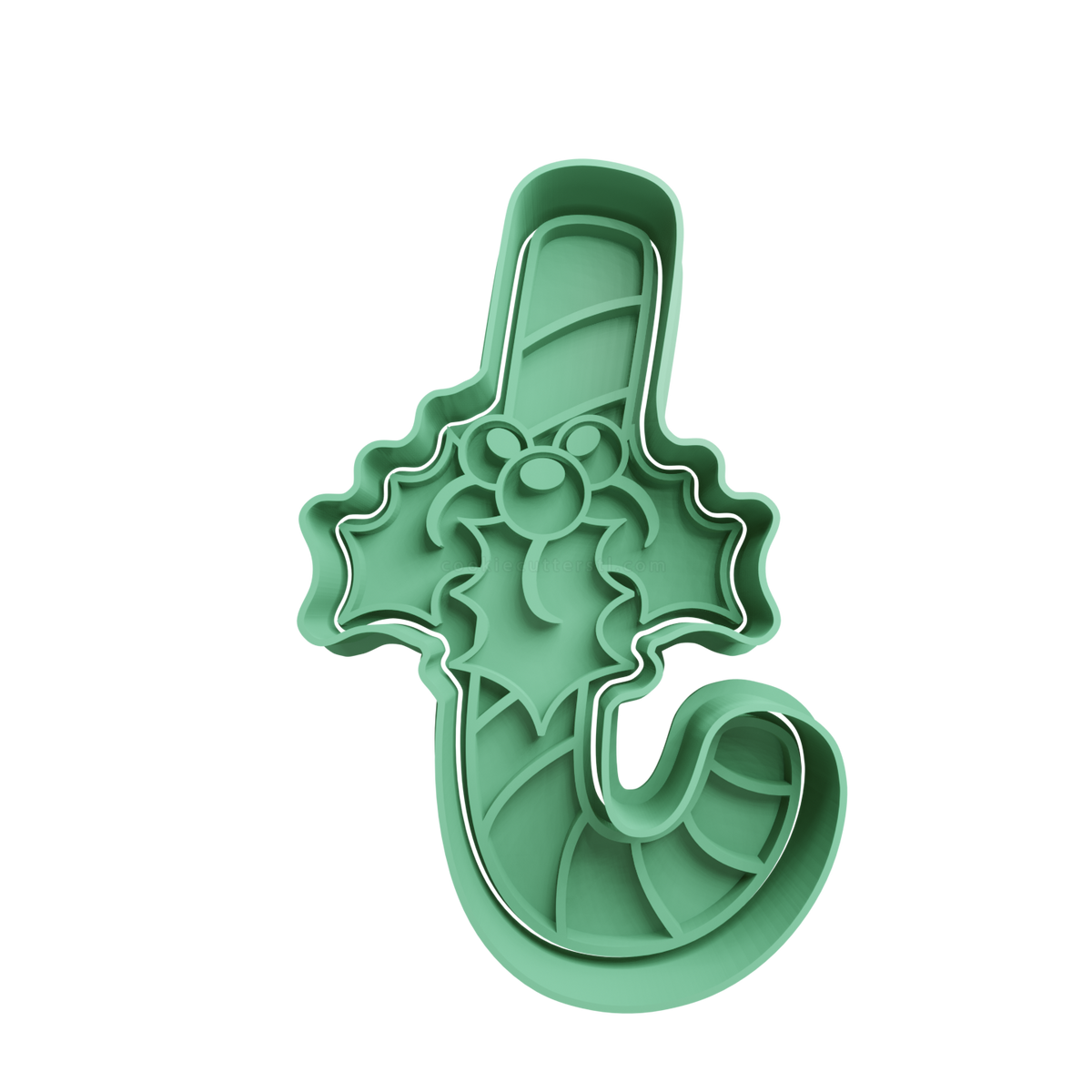 Candy Cane with Mistletoe Cookie Cutter - 3D printed Christmas cookie cutter