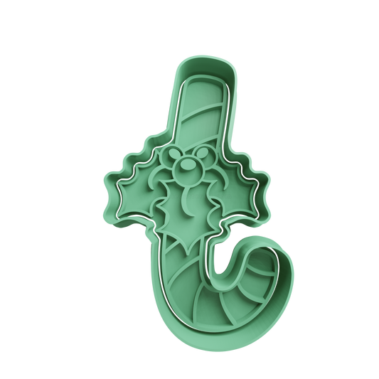 Candy Cane with Mistletoe Cookie Cutter - 3D printed Christmas cookie cutter