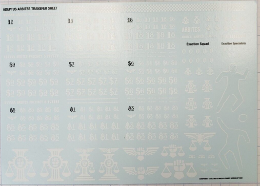 Warhammer 40k Adeptus Arbites Transfer Decal Sheet