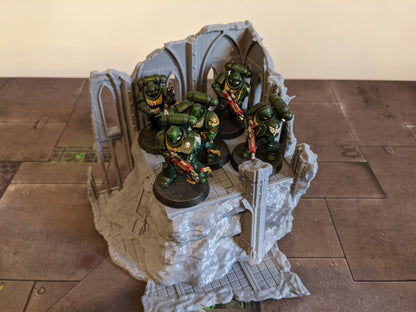Warhammer 40k AOS Terrain Ruins With Platform Corner Gothic Themed - Waylayer